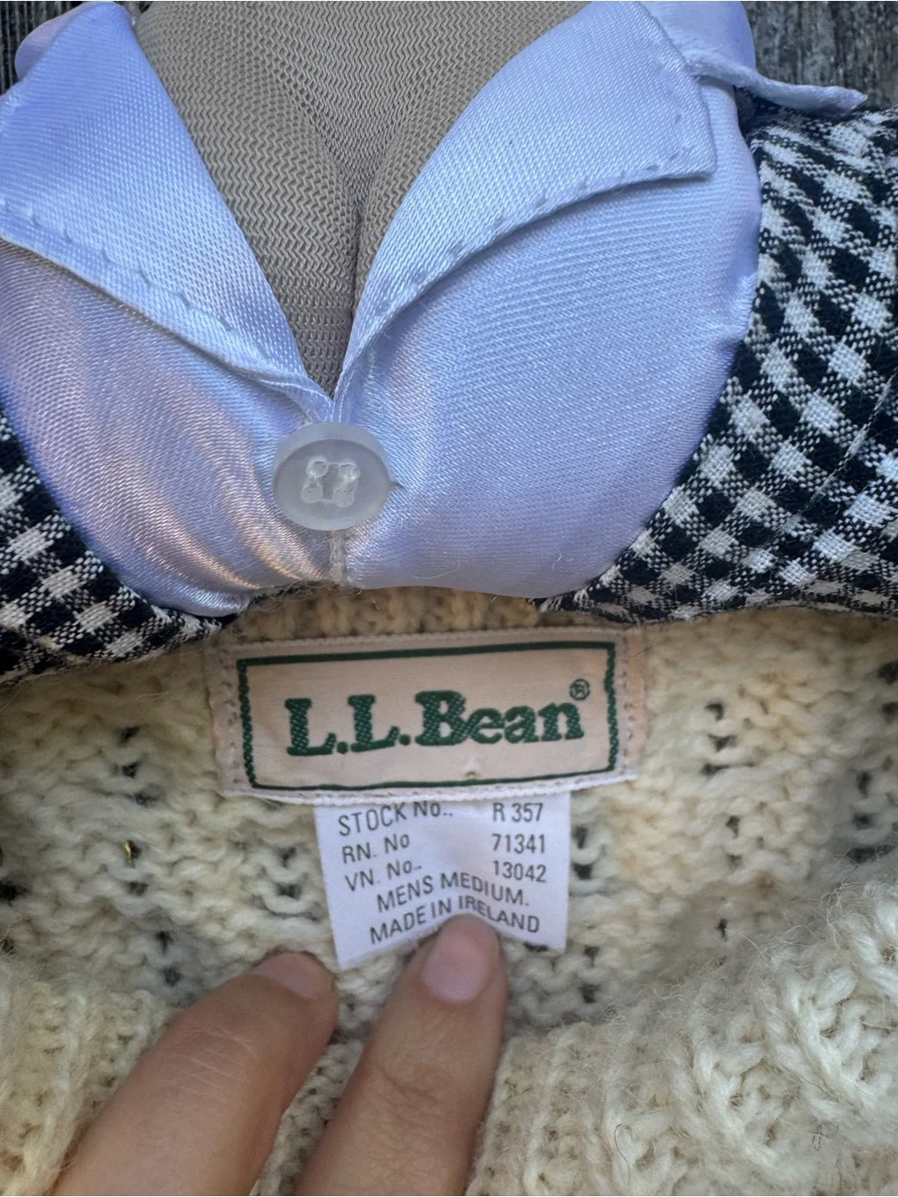 Vintage L.L.Bean Made in Ireland 100% Wool Aran Fisherman Sweater